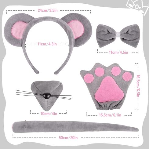 6 Pieces Mouse Costume Set for Kids, Mice Ears Headband Nose Tail Gloves Bow Tie Animal Costume Accessories, Rat Costume Accessories for Halloween,Birthday,Cosplay Dress Up Party Decorations in Saudi Arabia