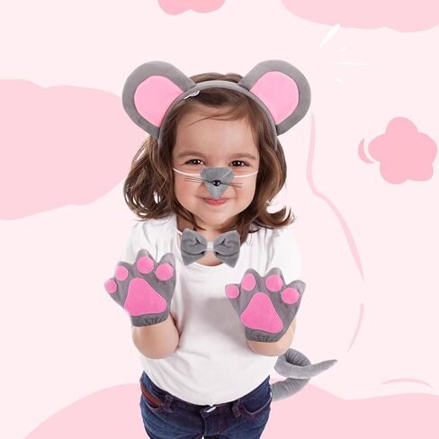 6 Pieces Mouse Costume Set for Kids, Mice Ears Headband Nose Tail Gloves Bow Tie Animal Costume Accessories, Rat Costume Accessories for Halloween,Birthday,Cosplay Dress Up Party Decorations in Saudi Arabia