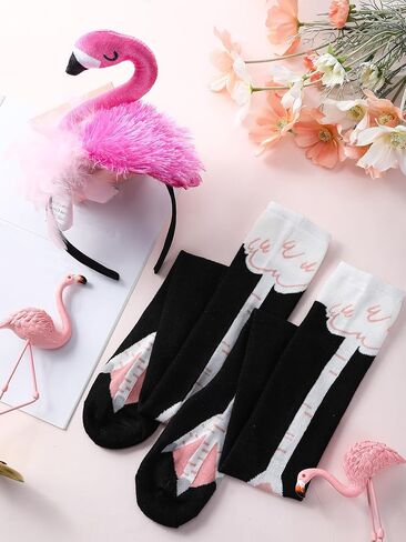 2 Pcs Halloween Flamingo Costume Set Creative Flamingo Hat and Leg Socks Hawaii Cute Pink Costume Headband Hair Tropical Accessories Party Supplies for Adult Women in Saudi Arabia