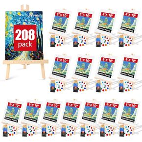 AROIC 260 Pack Easel and Canvas Sets with 20 Wood Easels,200 Brushes,20 Canvas and 20 Palette, Painting Set, Tabletop Easel, Art Easels, Painting Supplies for Kids & Adults to Painting Party in Kuwait