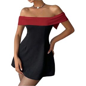 فستان GORGLITTER النسائي بدون الكتف Bodycon قصير أنيق أنيق صيفي لحفلات الزفاف وحفلات الكوكتيل وحفلات الكوكتيل in Kuwait
