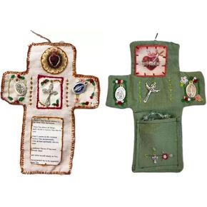 2Pcs Handmade Catholic Pocket Shrine with Silver Cross Inside - Portable Devotional Altar Shrine with Intricate Embroidery Design, Pocket Cross for Prayer, Ideal Religious Gift and Spiritual Keepsake in Saudi Arabia
