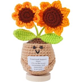 Gifts for Her Him, Handmade Emotional Support Crochet with Positive Message, Sunflower Doll Crochet with Wooden Base, for Women, Men, Stocking Stuffers in Saudi Arabia