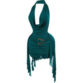 SOLY HUX Women's Halter Cowl Neck Ruffle Mesh Mini Dress Bodycon Party Cocktail Dresses in Saudi Arabia