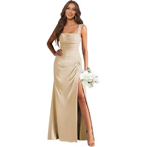 Bridesmaid Dresses for Women Mermaid Long Square Neck Pleated Chiffon Formal Dress Prom Gown with Slit in Kuwait