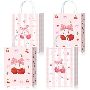 W WINTMING 16Pcs Strawberry Party Favor Bags Pink Red Paper Gift Bags with Handles Cute Candy Bag Goodie Bag for Summer Fruit Party Decoration in Kuwait