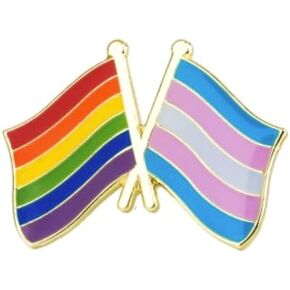 Transgender Rainbow Dual Flags Lapel Pin 1" x 3/4" LGBTQ Support in Saudi Arabia