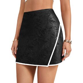 LYANER Women's Jacquard Wrap Front Hem Elastic High Waisted Zipper Mini Short Skirt in Kuwait