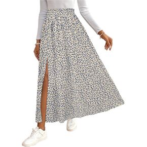 تنورة Milumia النسائية بوهو ديتسي ذات الأزهار عالية الخصر وفتحة الفخذ تنانير طويلة طويلة واسعة in Kuwait