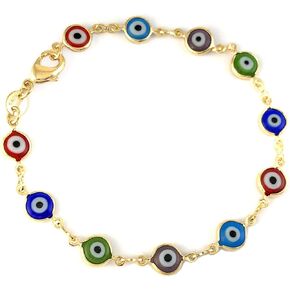 MultiColor Evil Eye Bracelet for 13 years Teenage Girls and Petite Adults, 14k Gold Filled Protection Success Lucky Amulet Kabbalah Greek Nazar Turkish, 6.5-inch in Saudi Arabia