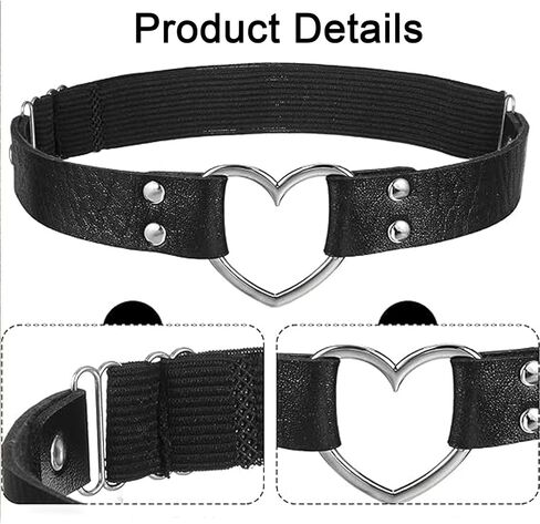 2Pcs Leather Heart Garter Lace Leg Garter with Heart Adjustable Rivet Thigh Garters for Women Parties, Black in Saudi Arabia