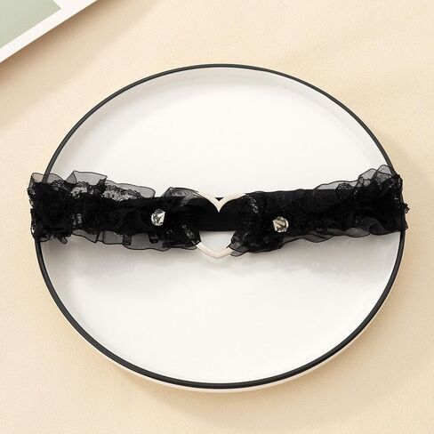 2Pcs Leather Heart Garter Lace Leg Garter with Heart Adjustable Rivet Thigh Garters for Women Parties, Black in Saudi Arabia