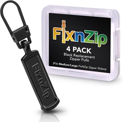 FixnZip Replacement Zipper Pull (4 Pack) (Black, Medium Large) in Kuwait