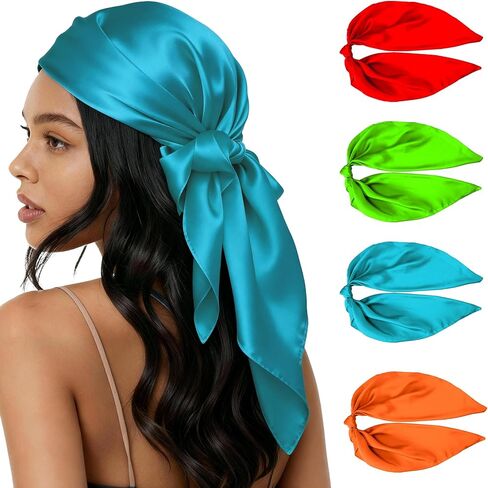 Satin Scarf Silk Like Solid Color Head Scarf Square Satin Hair Scarf Bandanas for Wome 27.5“ in Kuwait