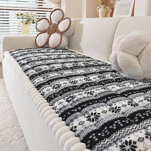 Pet Couch Cover for Sofa Plush Warm Sofa Cover for Pet Washable Non-Slip Couch Protector for Dogs & Cats, Christmas Couches Covers Festive Holiday Decorative (Beige White, 27.5x70.8 inch) in Saudi Arabia