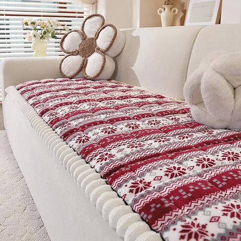 Pet Couch Cover for Sofa Plush Warm Sofa Cover for Pet Washable Non-Slip Couch Protector for Dogs & Cats, Christmas Couches Covers Festive Holiday Decorative (Beige White, 27.5x70.8 inch) in Saudi Arabia