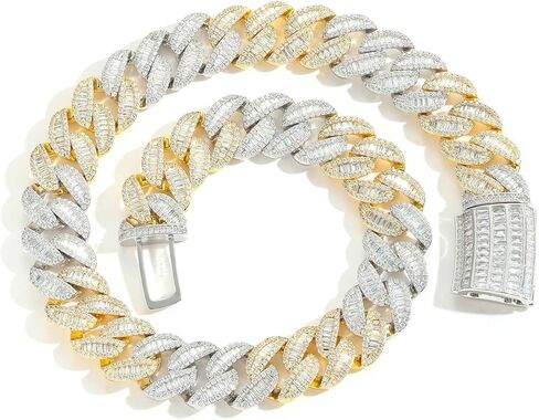 Solid Gold over S925 Sterling Silver 20mm Mixed Moissanite Miami Cuban Necklace, Eclectic Streetwear, Artistic Gift for Men in Kuwait