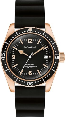 Caravelle by Bulova Men's Automatic Watch, Vintage Sea Hunter, Black Rubber Strap, Black Dial Style: 44B130 in Saudi Arabia