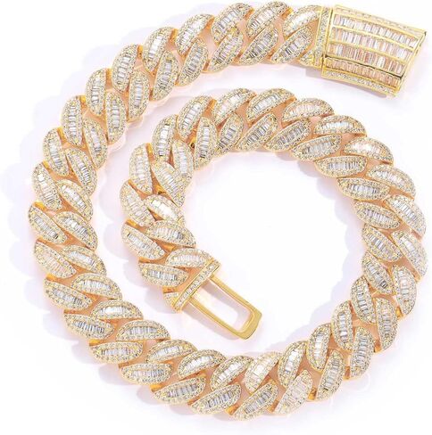 Solid Gold over S925 Sterling Silver 20mm Mixed Moissanite Miami Cuban Necklace, Eclectic Streetwear, Artistic Gift for Men in Kuwait