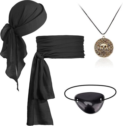DRESHOW Pirate Costume Accessories Set for Women Men Pirate Head Scarf Sash Necklace Dress Accessories for Halloween Cosplay in Saudi Arabia