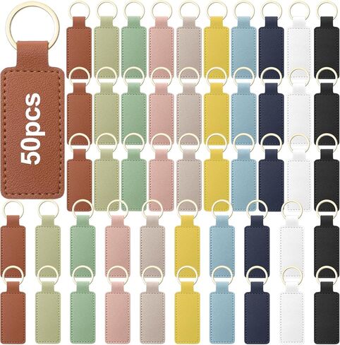 50 Pcs Leather Keychains Blank Bulk PU Leather Laser Engraving Key Chains Birthday Gift for Men Women in Saudi Arabia
