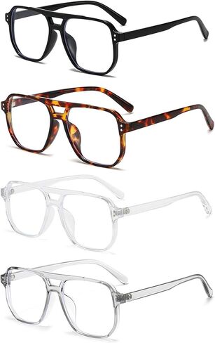 4 Pieces Retro Square Aviator Sunglasses for Women Men Trendy 70s Oversized Aviator Blue Light Eyeglasses in Saudi Arabia