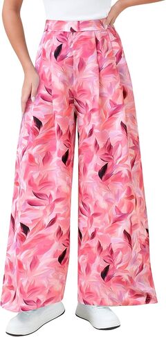 Palazzo Pants for Women, Wide Leg High Waist Flowy Dressy Casual Boho Trousers with Pockets in Kuwait