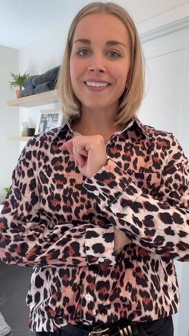 قمصان Dressmine النسائية ذات طباعة الفهد وأكمام طويلة وأزرار سفلية، بلوزة عمل بياقة كبيرة الحجم وقميص زهري in Kuwait