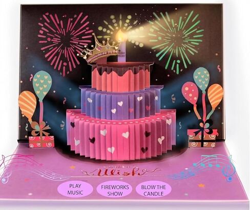 3D Pop Up Happy Birthday Cards for Men – LED Fireworks & Music with Blow The Candle, Gold Crown, 3D Balloons, Blue Design - Happy Birthday Card for Him - Dad, Husband, Boys & Son (8.27" x 5.27") in Saudi Arabia