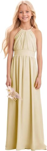 Kids Girls Junior Bridesmaid Dresses Chiffon A-line Long Flower Girl Dress for Wedding Party Pageant Gown in Saudi Arabia