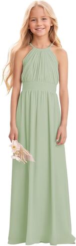 Kids Girls Junior Bridesmaid Dresses Chiffon A-line Long Flower Girl Dress for Wedding Party Pageant Gown in Saudi Arabia