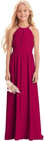 Kids Girls Junior Bridesmaid Dresses Chiffon A-line Long Flower Girl Dress for Wedding Party Pageant Gown in Saudi Arabia