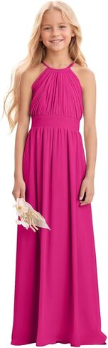 Kids Girls Junior Bridesmaid Dresses Chiffon A-line Long Flower Girl Dress for Wedding Party Pageant Gown in Saudi Arabia