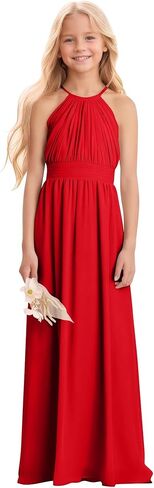 Kids Girls Junior Bridesmaid Dresses Chiffon A-line Long Flower Girl Dress for Wedding Party Pageant Gown in Saudi Arabia