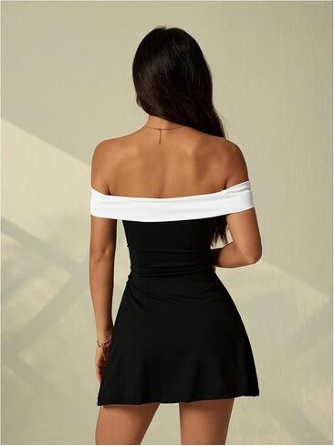 فستان GORGLITTER النسائي بدون الكتف Bodycon قصير أنيق أنيق صيفي لحفلات الزفاف وحفلات الكوكتيل وحفلات الكوكتيل in Kuwait