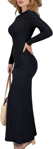 Uni Clau Long Sleeve Bodycon Maxi Dress for Women Elegant Crew Neck Textured Slim Fit Fall Party Dresses in Saudi Arabia