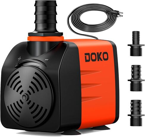 800GPH Submersible Water Pump, Fountain Water Pump with 6FT Power Cord and 3 Nozzles, 60W, Ultra Quiet Pond Pumps for Pond Aquarium Fountain Waterfall Fish Tank Hydroponic Statuary, Orange Black in Kuwait