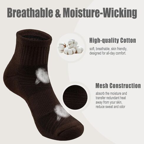 Mens Cotton Cushioned Quarter Socks, 3/5 Pairs Breathable Moisture-Wicking Non-Slip Athletic & Casual Ankle Socks in Saudi Arabia