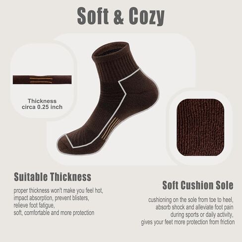 Mens Cotton Cushioned Quarter Socks, 3/5 Pairs Breathable Moisture-Wicking Non-Slip Athletic & Casual Ankle Socks in Saudi Arabia