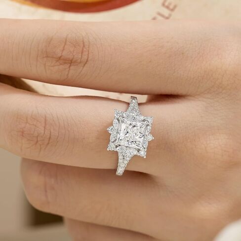 Moissanite Princess Halo Engagement Rings for Women Vintage Wedding Ring 925 Sterling Silver Sz 5-10 in Saudi Arabia