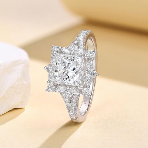 Moissanite Princess Halo Engagement Rings for Women Vintage Wedding Ring 925 Sterling Silver Sz 5-10 in Saudi Arabia