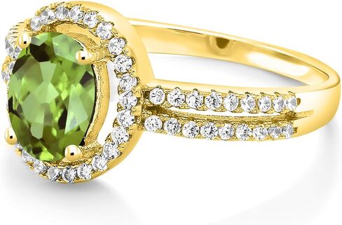 Gem Stone King 18K Yellow Gold Plated Silver 8X6MM Oval Gemstone Birthstone Split Shank Double Halo Engagement Ring | Wedding Band Anniversary Promise Ring For Women in Saudi Arabia