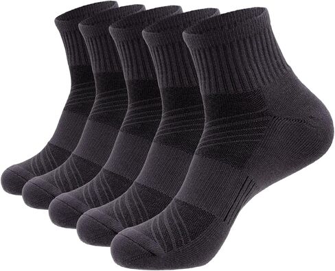 Mens Cotton Cushioned Quarter Socks, 3/5 Pairs Breathable Moisture-Wicking Non-Slip Athletic & Casual Ankle Socks in Saudi Arabia