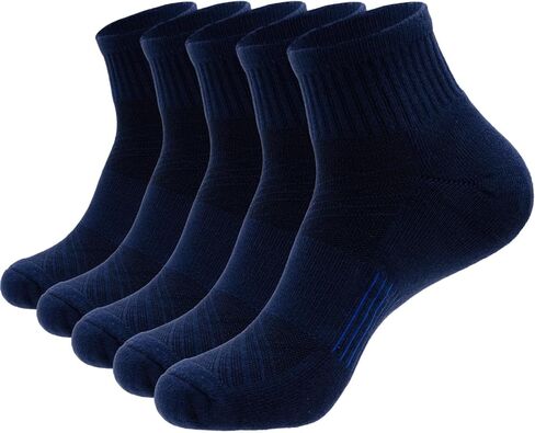 Mens Cotton Cushioned Quarter Socks, 3/5 Pairs Breathable Moisture-Wicking Non-Slip Athletic & Casual Ankle Socks in Saudi Arabia