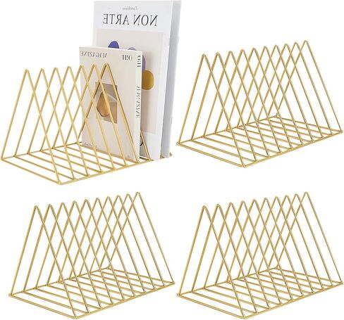 4pcs triangle file حامل ، 9 حامل مجلة Black Slot ، حامل تخزين فينيل المعادن ، رف مجلة ملفات سطح المكتب ، منظم رفك لمكتب منزل ، كتاب رسائل in Kuwait