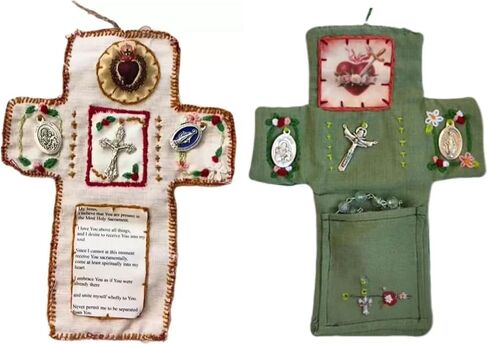 2Pcs Handmade Catholic Pocket Shrine with Silver Cross Inside - Portable Devotional Altar Shrine with Intricate Embroidery Design, Pocket Cross for Prayer, Ideal Religious Gift and Spiritual Keepsake in Saudi Arabia