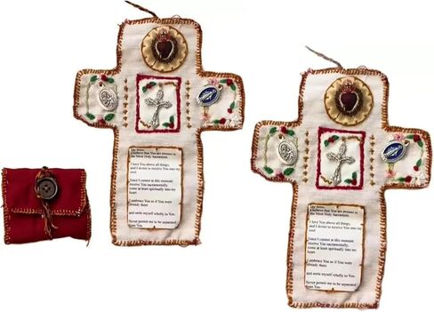 2Pcs Handmade Catholic Pocket Shrine with Silver Cross Inside - Portable Devotional Altar Shrine with Intricate Embroidery Design, Pocket Cross for Prayer, Ideal Religious Gift and Spiritual Keepsake in Saudi Arabia