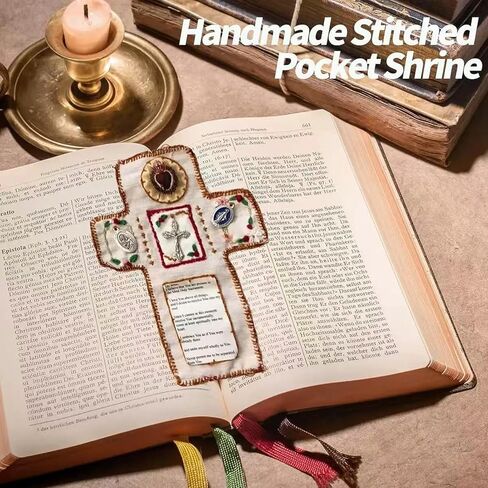 2Pcs Handmade Catholic Pocket Shrine with Silver Cross Inside - Portable Devotional Altar Shrine with Intricate Embroidery Design, Pocket Cross for Prayer, Ideal Religious Gift and Spiritual Keepsake in Saudi Arabia