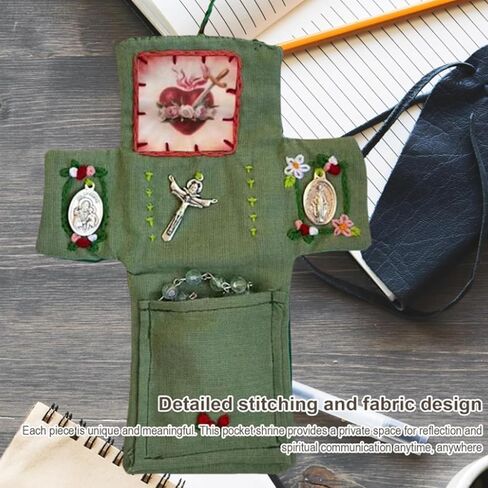 2Pcs Handmade Catholic Pocket Shrine with Silver Cross Inside - Portable Devotional Altar Shrine with Intricate Embroidery Design, Pocket Cross for Prayer, Ideal Religious Gift and Spiritual Keepsake in Saudi Arabia