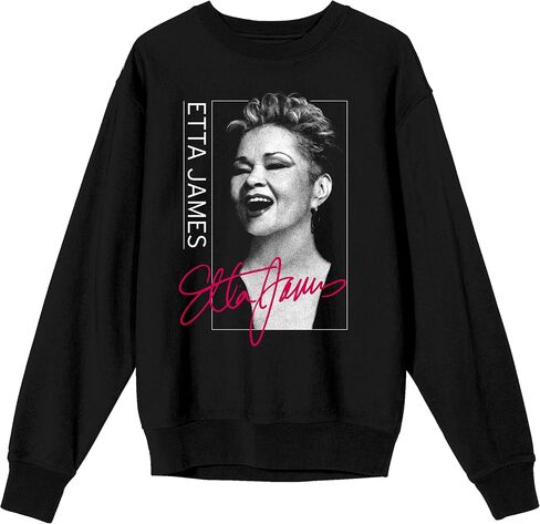 قميص من النوع الثقيل Bioworld Etta James Portrait and Autograph للبالغين باللون الأسود برقبة دائرية in Saudi Arabia